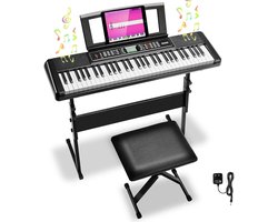 Digitale Piano 61 Toetsen – Elektronisch Toetsenbord – Keyboard voor Beginners – 300 Klanken – Educatieve Functie & USB-MIDI – Inclusief Standaard, Kruk & Luidsprekers - Zwart