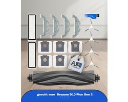 Accessoire Vervanging gescht voor Dreame D10 Plus Gen 2 Robotstofzuiger, 1 Hoofdborstel, 2 HEPA-Filters, 4 Zijborstels, 4 Reinigingsdoeken, 6 Stofzakken, 1 Reinigingsborstel