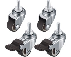 Ynkkvre – zwenkwielen – set van 4 M8 schroefdraad wielen 360° draaibaar – meubelwielen met rem en antislip rubber – draagvermogen 40 kg – 2 met rem + 2 zonder