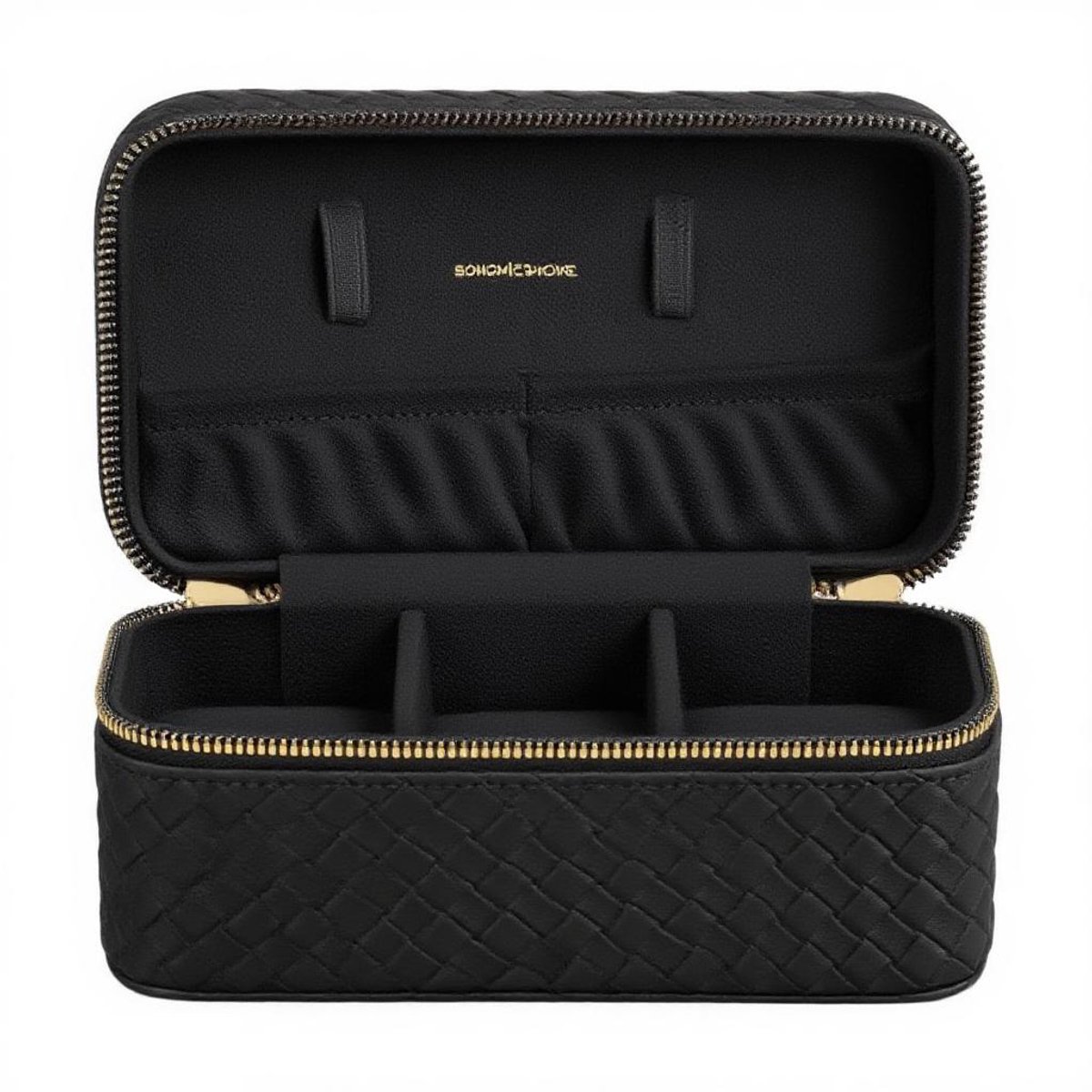 3-vaks horlogereisset 10×20×9 cm zwart geweven reliëf PU-leer + imitatiesuède voering, veiligheidsrits, volledige bescherming, geschikt voor het meenemen van drie horloges tijdens reizen