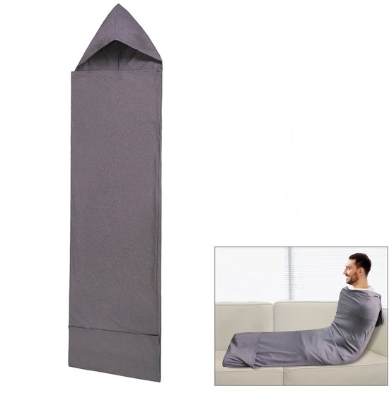 Kampeerslaapzak - Slaapzak voor thuis - Slaapzakvoering - Slaapzak met capuchon - Draagbare slaapzak - Slaapzak - Ontwerp met capuchon - Comfortabel slapen - 185 * 50 cm - Geschikt voor kamperen, hotels, accommodatie, zaken, reizen - Grijs