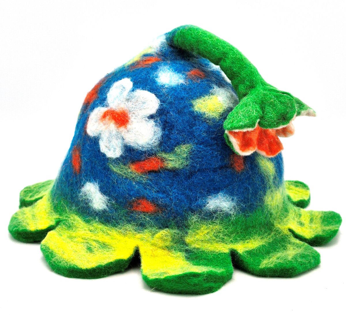 Vilten hoed - Sauna muts "Bosbloem" multicolor - handgevilt - 100% wol - één maat - past iedereen!