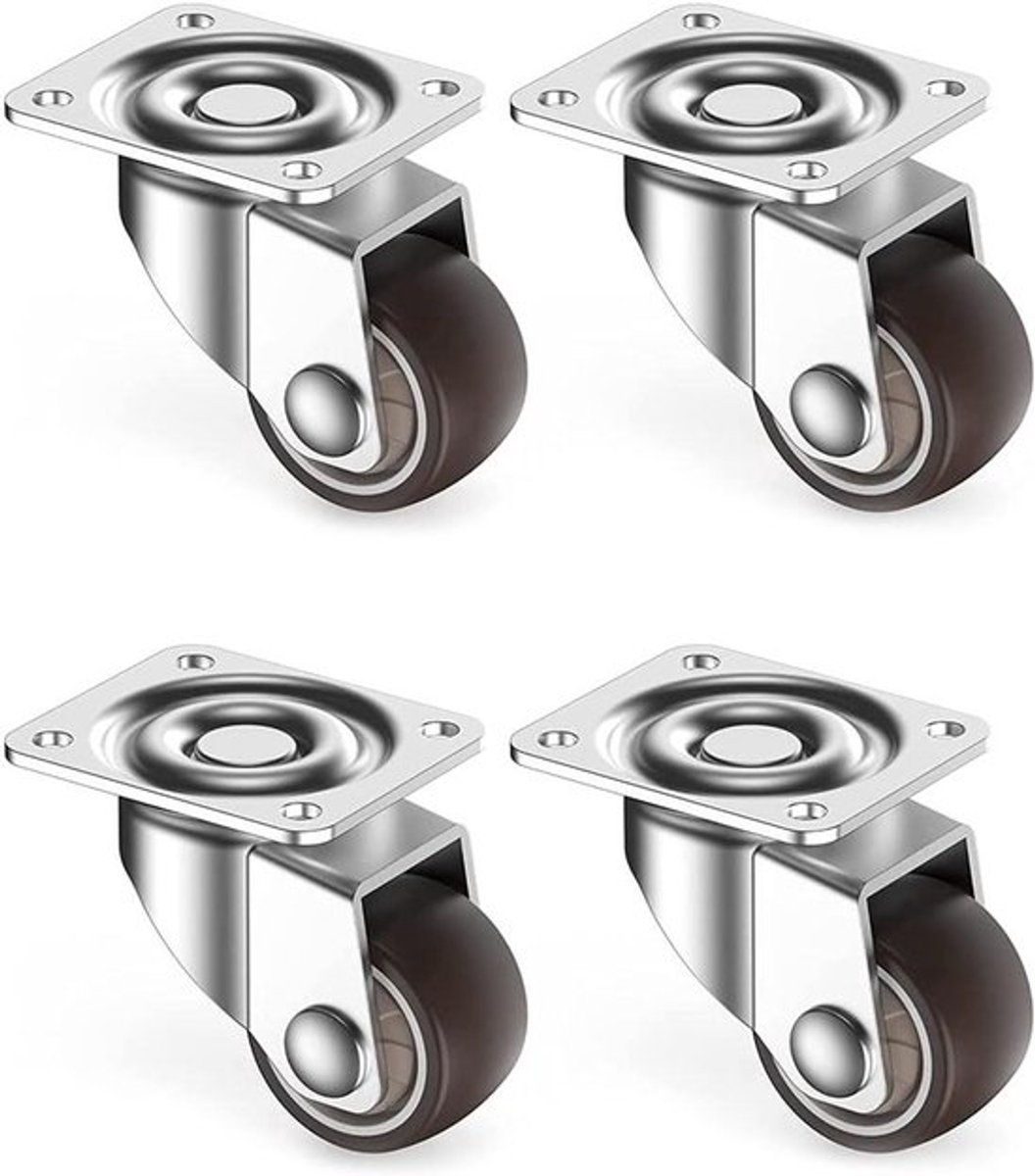 Set van 4 Zwenkwielen van 25mm voor Meubel Trolley - Rubber - Draagvermogen 40 KG - Geschikt voor Meubels en Trolleys