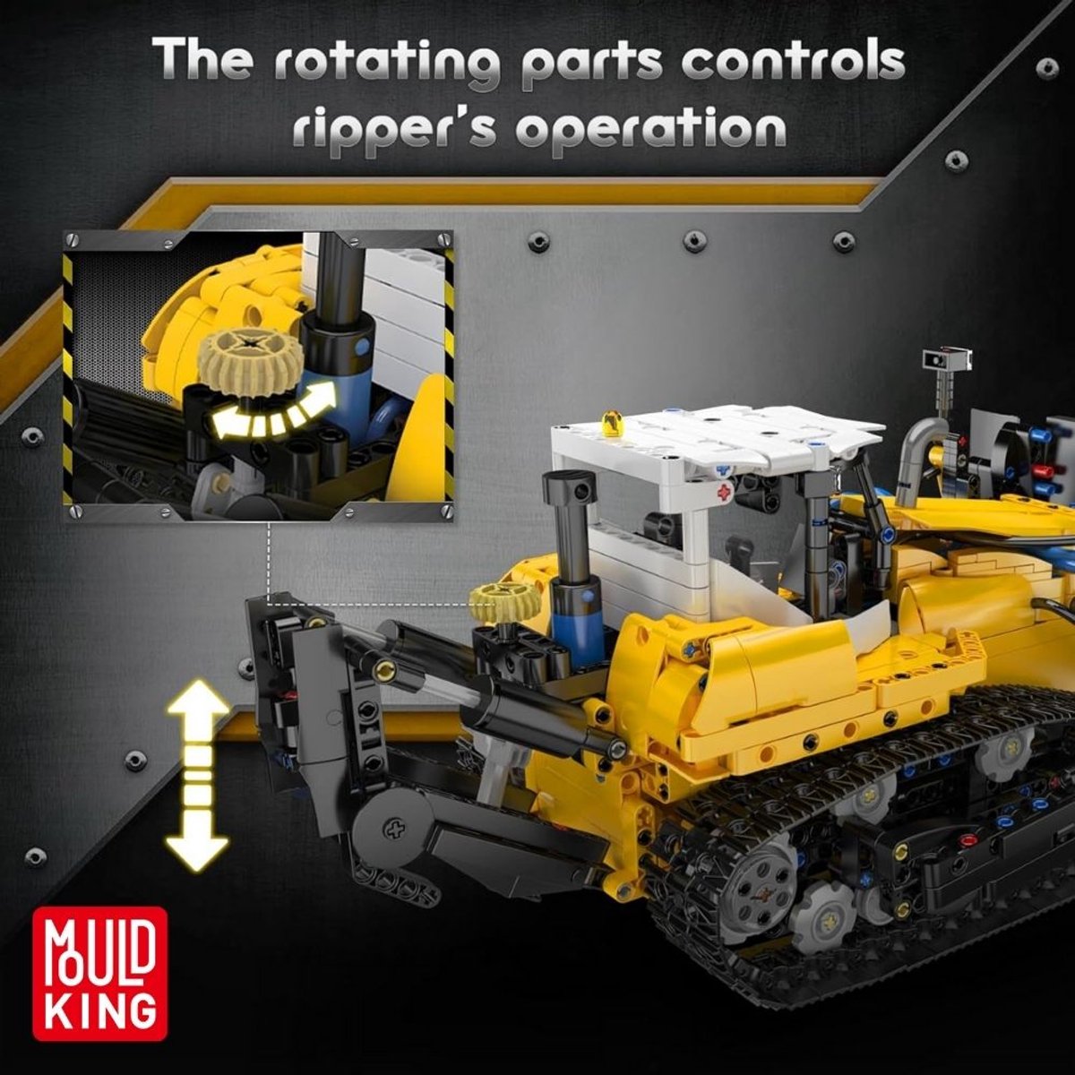 Mould King 19019 PR756 Bulldozer bouwset | Creator technische auto modelbouw | Educatief classic constructie speelgoed bouwpakketten voor kinderen & volwassenen | Hydropomp niet geschikt voor Lego technic | Bouwdoos met 1200 bouwstenen — afbeelding 8