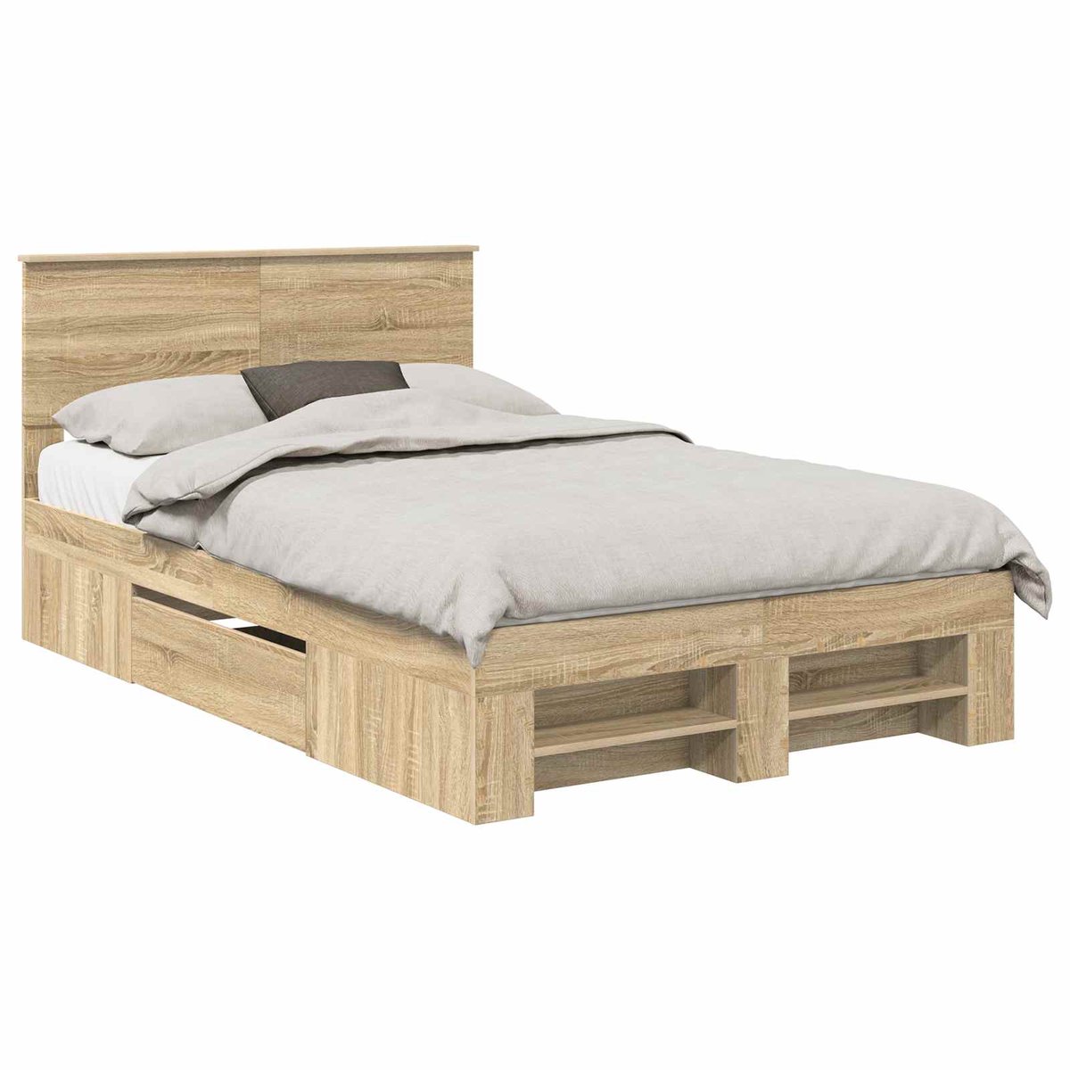 Tweepersoonsbed | Dubbelbed | Volwassenenbed | Bedframe met hoofdeinde Sonoma Eiken 120 x 200 cm Bewerkt hout