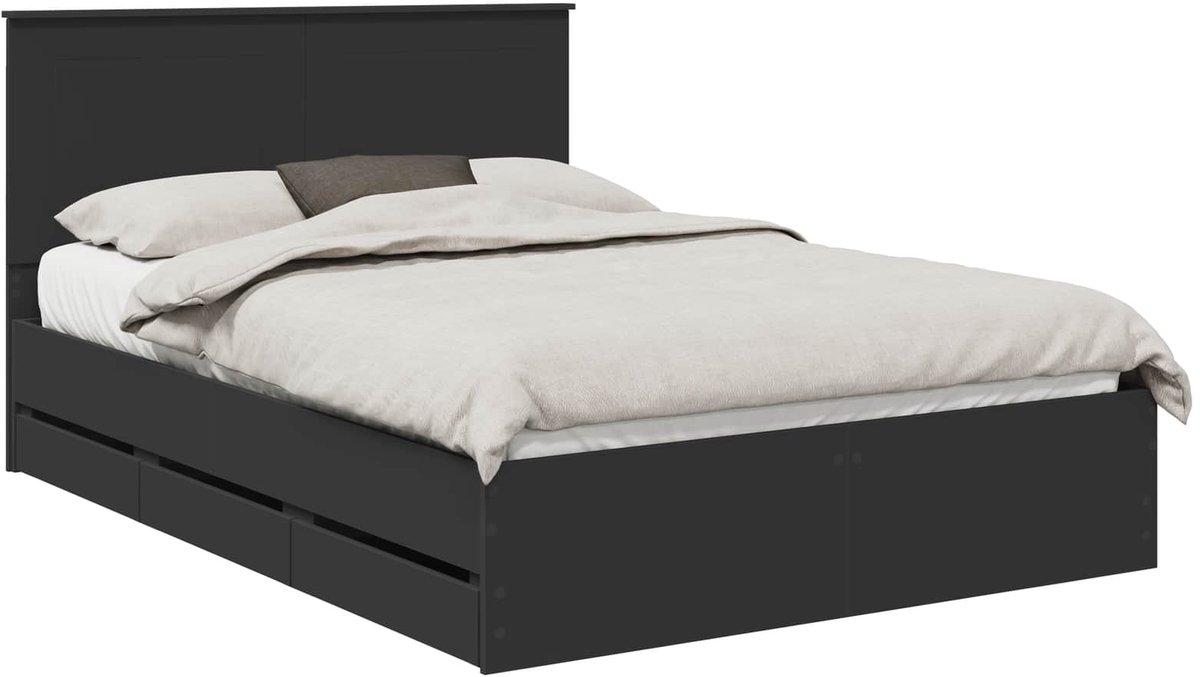 Tweepersoonsbed | Dubbelbed | Volwassenenbed | Bedframe met lade met opslag Zwart 140 x 200 cm Ingenieurshout