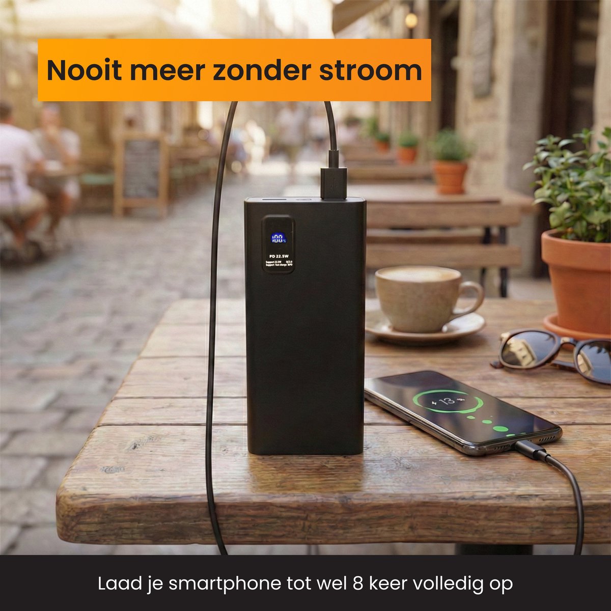 R2B Powerbank 30000 mAh Zwart met Snellader & LED Display - afbeelding 3
