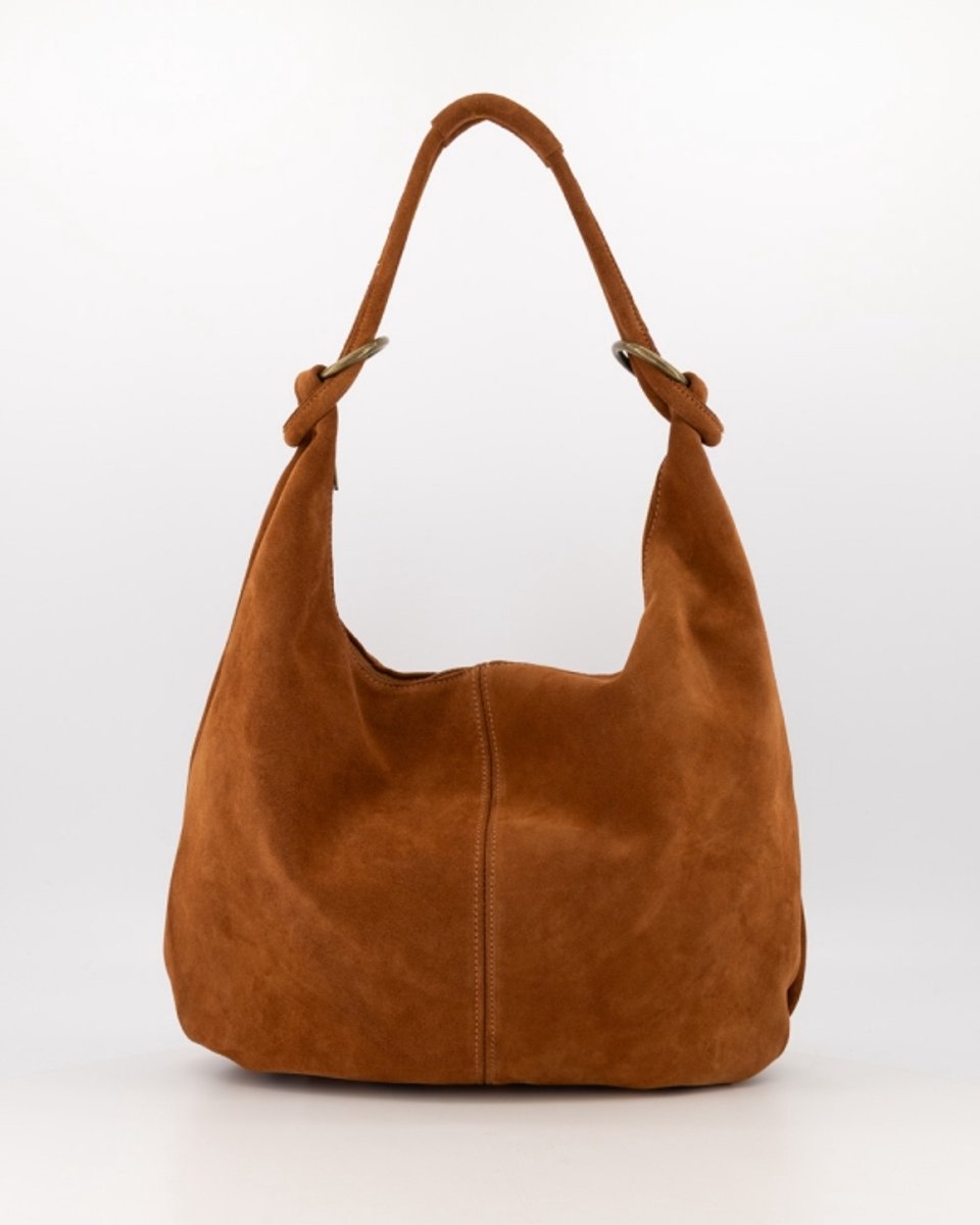Teatro - Suez - Schoudertas - Handtas - Groot - Suede - Leer - Cognac