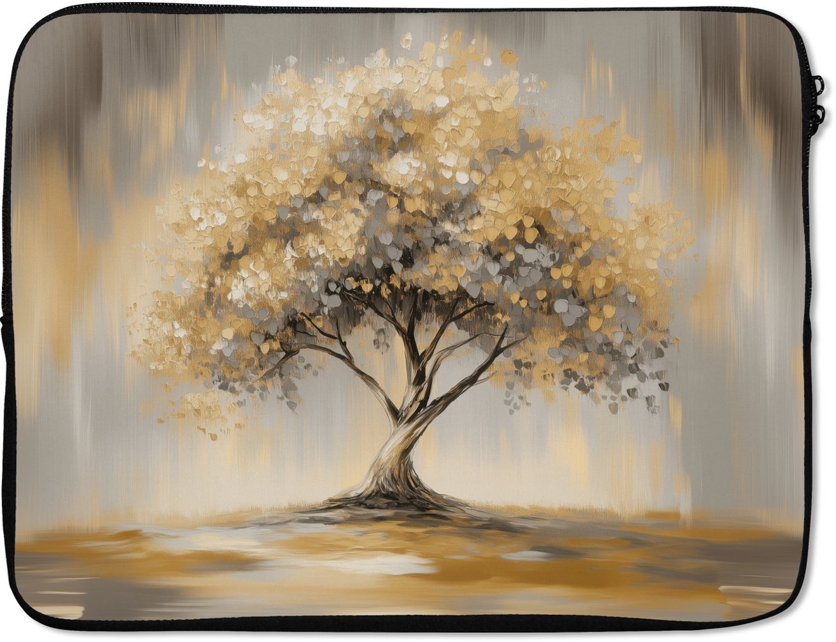 Laptophoes 17 inch - Schilderij - Boom - Abstract - Bladeren - Laptop sleeve - Binnenmaat 41x28 cm - Zwarte achterkant