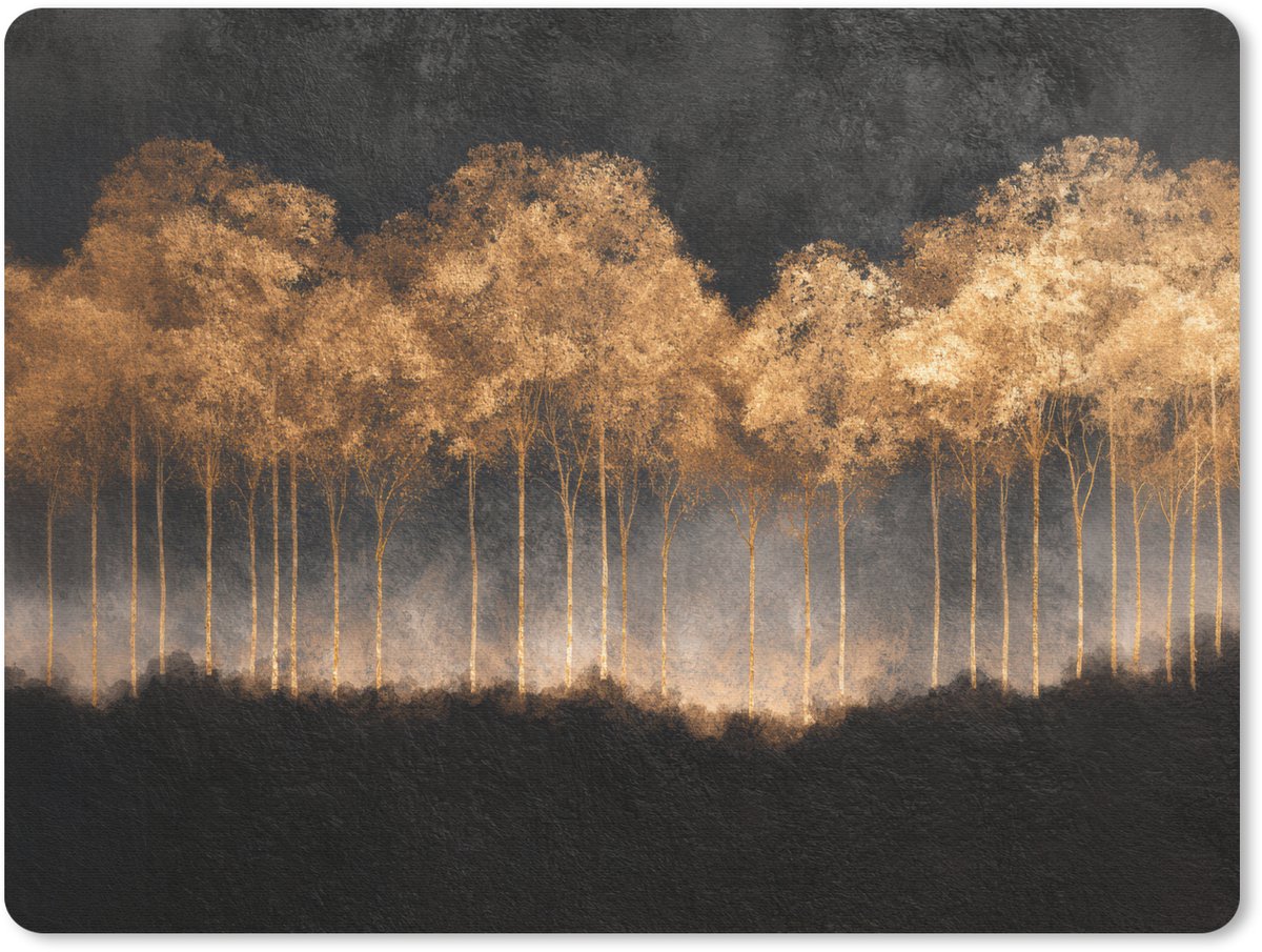 Muismat 23x19 cm - Mousepad Gouden Bomen in Mistig Landschap - Muismatten