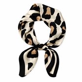 Dames Haarsjaal - Neksjaal - Vierkant 70x70 cm - Luipaardprint Ivoor Camel - Feestelijke sjaal - Leopardprint - Panterprint