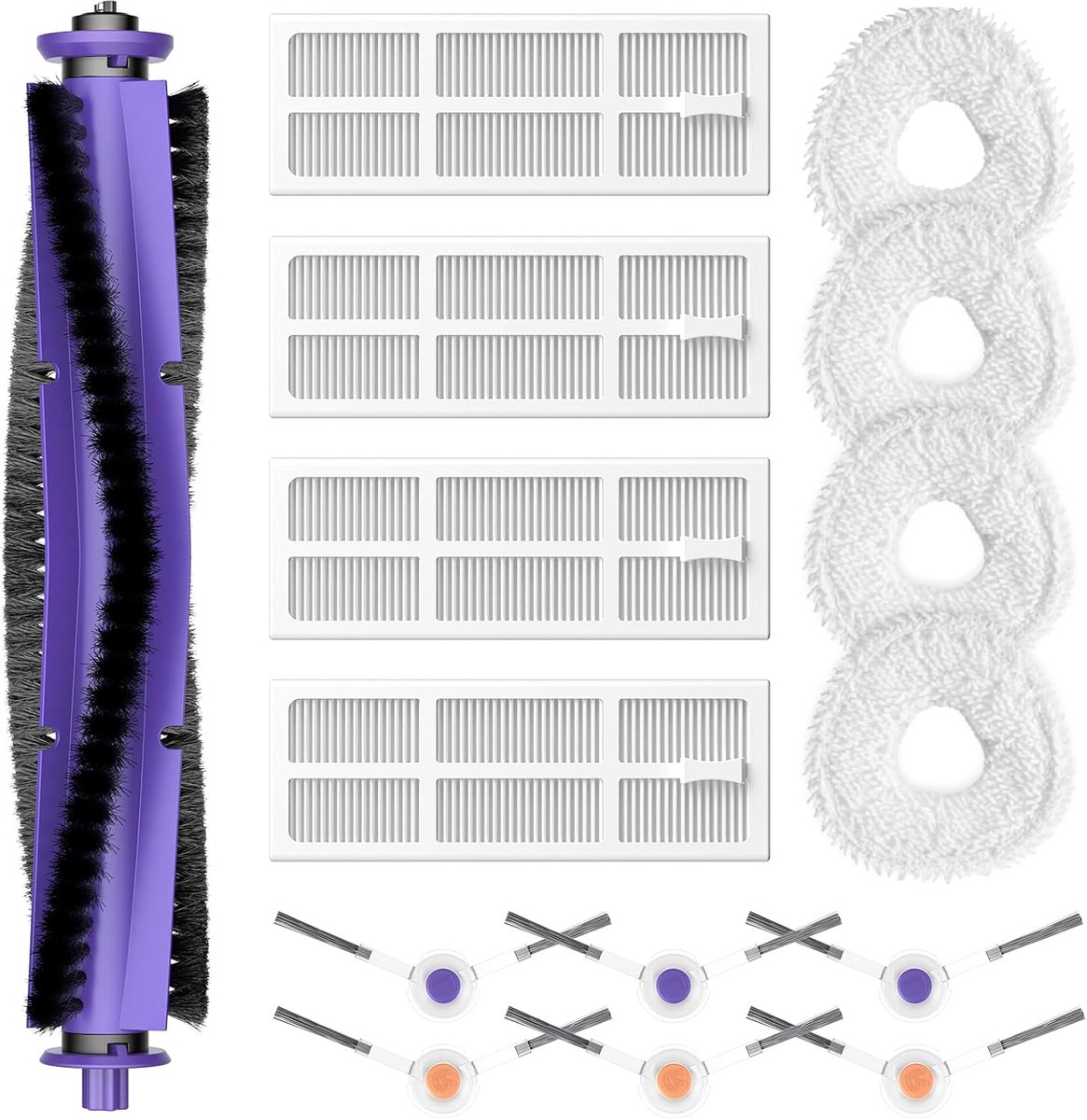 Vervangende onderdelen - 15-delige set accessoires - geschikt voor Narwal J3 robotstofzuiger - 1 rolborstel, 4 HEPA-filters, 4 dweildoeken, 6 zijborstels
