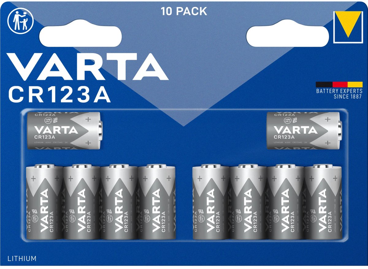 Varta LITHIUM Cylindr. CR123A Bli10 CR123A Fotobatterij Lithium 1430 mAh 3 V 10 stuk(s)