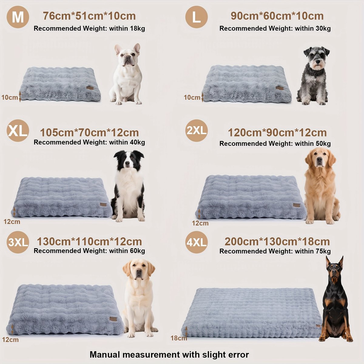 Groot hondenbed, luxe hondenbed, rechthoekig hondenbed, schuimrubberen hondenbed, pluche kussen, wasbaar hondenbed, afneembare hoes, beige. thumbnail 6
