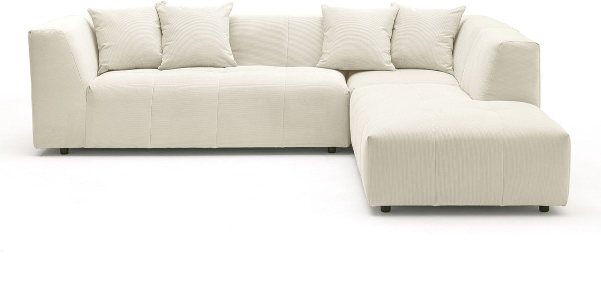 Vente-unique Grote hoekbank met hoek rechts van beige ribfluweel met fijne ribbels NAEMIA van Maison Céphy