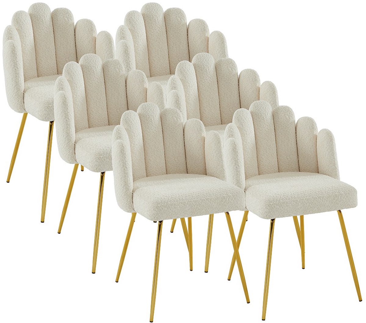 Vente-unique Set van 6 stoelen van boucléstof en goudkleurig metaal - Crèmewit - ALTINAM
