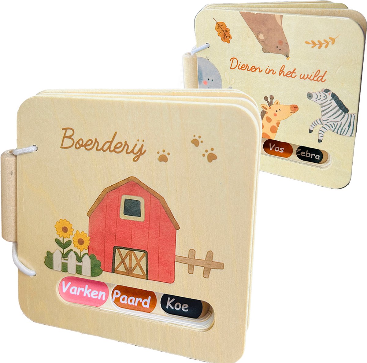 Splendid Uitgeverij® - 2 Houten boekjes - Dieren in het wild & Boerderij - Buggyboekje voor de kleine handjes - 10cm x 10cm - Eerste jaar baby speelgoed - Jongen / Meisje - 0 jaar / 6 maanden / 1 jaar - Kleine cadeautjes - Eerste woordjes — afbeelding 2