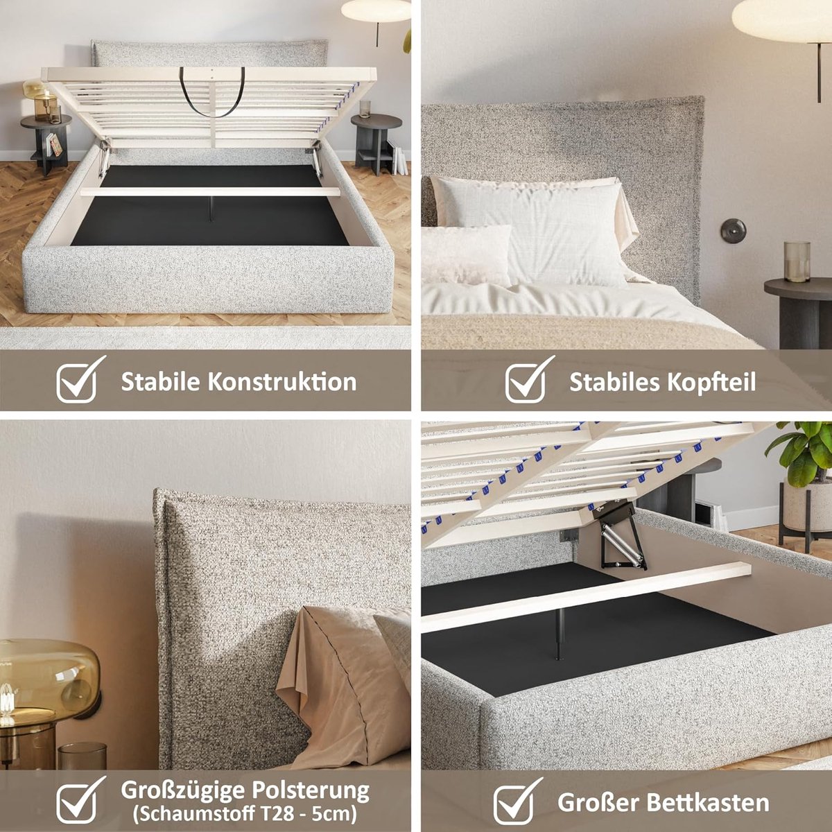 Gestoffeerd Bed 160x200 cm met Opbergruimte & Bedlade – Pauwhome Boho Velvet Luxe Bedframe Beige (Crème) met Hoofdeinde & Lattenbodem – Zonder Matras