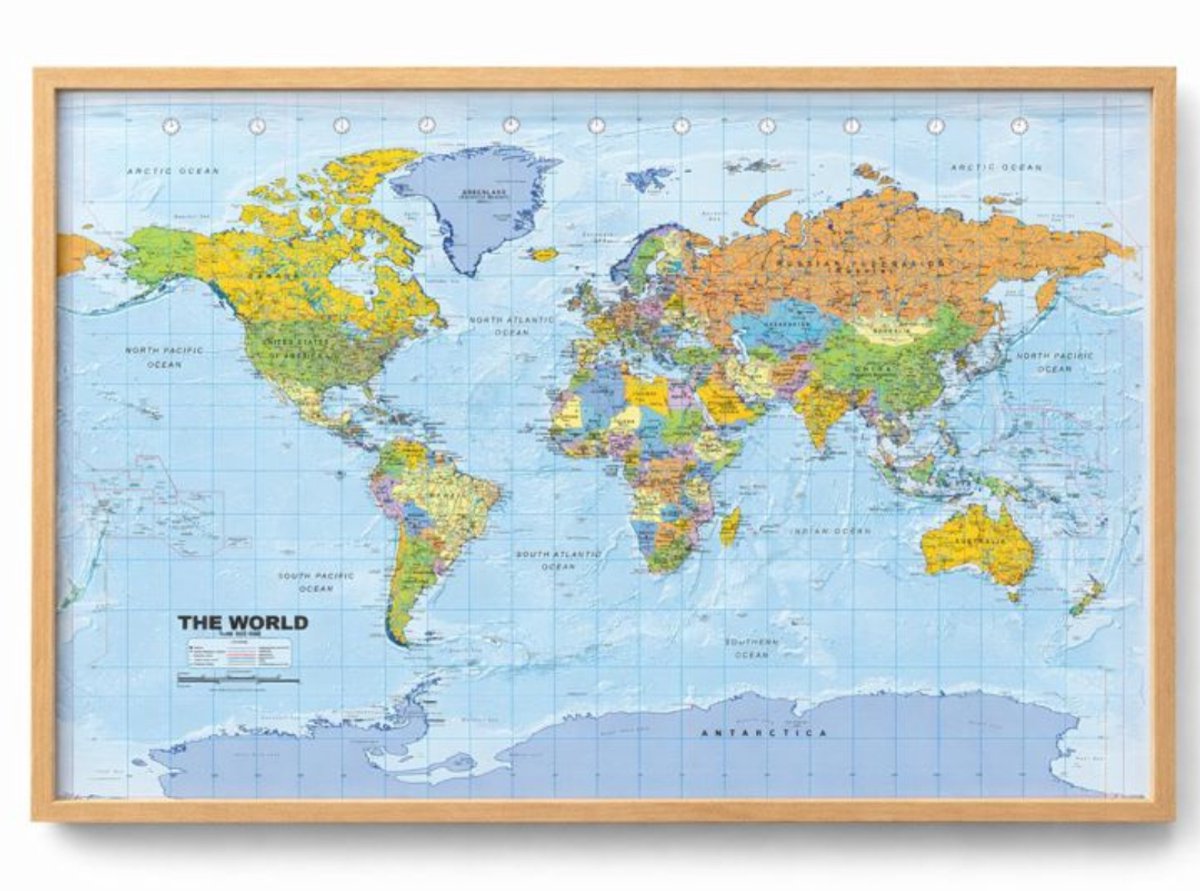 Kurk24 Kurk prikbord WERELDKAART - houten lijst - 90 x 60 cm