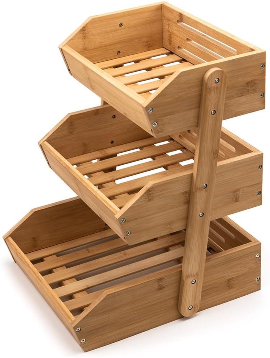 Famanu – Bamboe fruitrek 3-laags 41,4 cm – multifunctionele fruit- en groentehouder