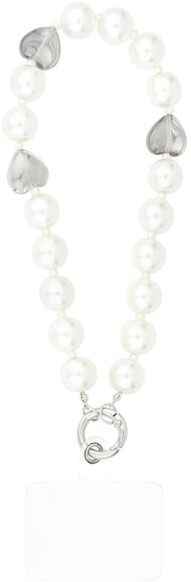 Telefoonkoord heart of pearl wit met grijs - Valentijn cadeau