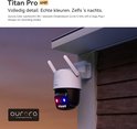 Titan Pro 6MP camera met twee antennes en Aurora Color nachtzicht, wit met zwart, met rode en blauwe lampjes.