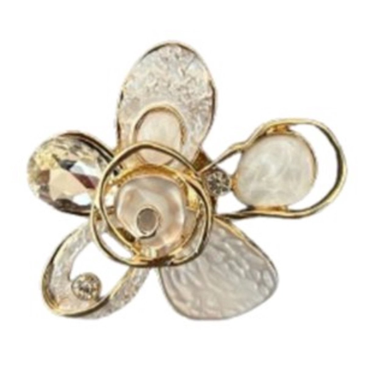 Fashionclip®- Magneet - Broches - Magneetsluiting - Magneetbroche - Goud - Wit - Bloemvorm- Sjaalbroche - Accessoire -