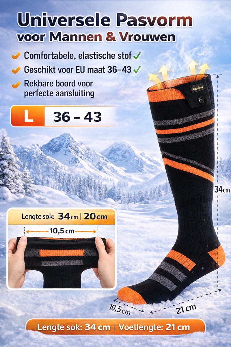 Verwarmde Sokken Oplaadbaar - Verwarmde Sokken Met Batterij - Verwarmde Sokken Met Accu - Elektrische Sokken - 7000mAh Batterij - 4 Warmtestanden - 9 Uur Constante Warmte - Voor Binnen & Buiten - Maat 36-43 — cadeau in Sport & Outdoor - foto 4