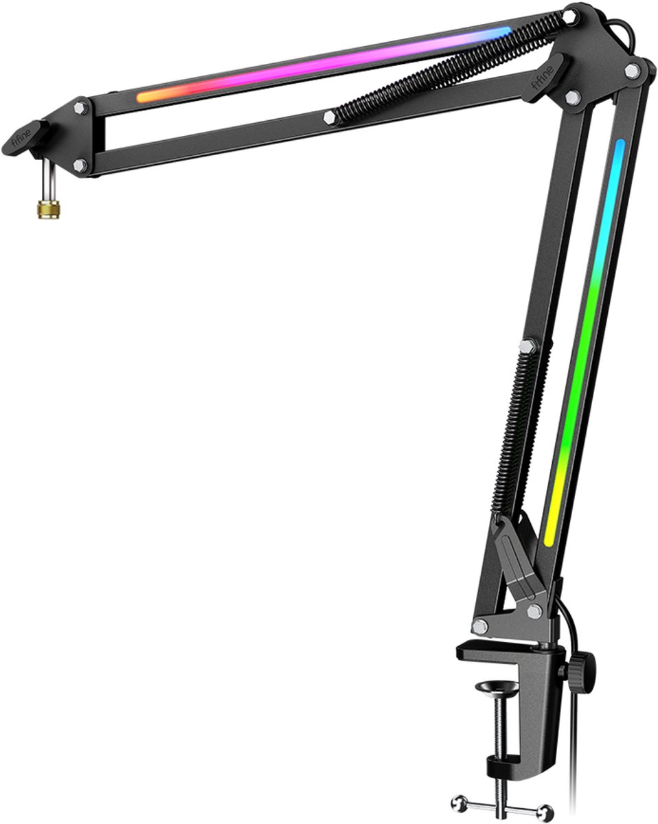 FIFINE - BM38 - RGB - Professionele Microfoon Arm - Boom Arm - 360 graden & 180 graden - In hoogte verstelbaar - Horizontaal / Verticaal - Zwart