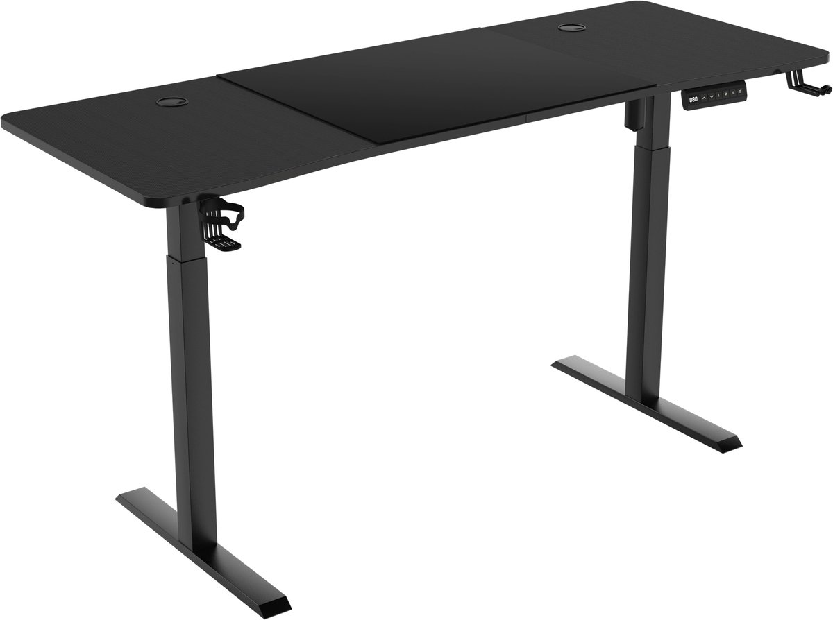 Aufun in hoogte verstelbaar computerbureau 160 x 60 cm - Staand bureau met kabelgoot en hoofdtelefoonhaak - Zwart