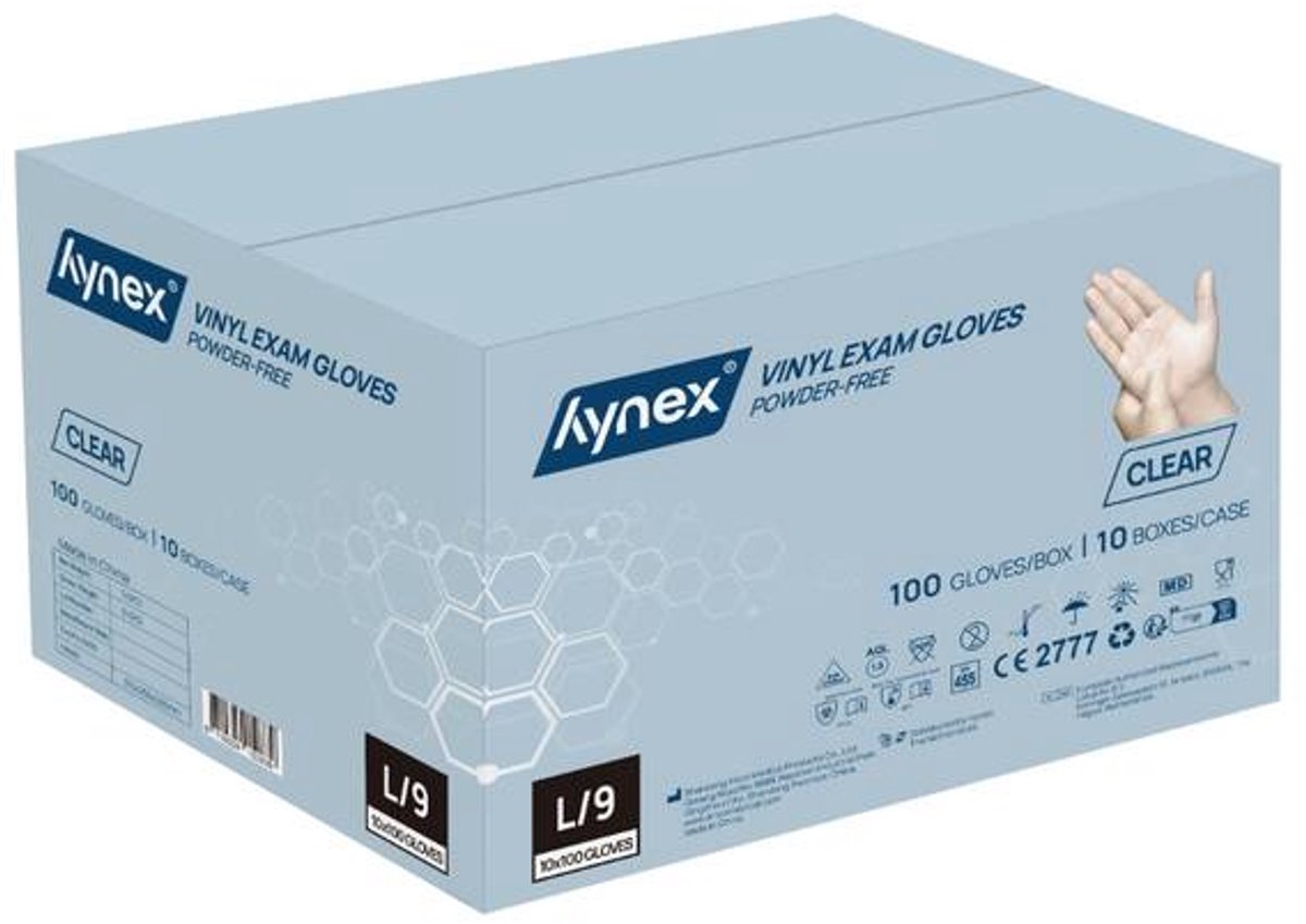 Hynex Vinyl handschoenen maat L omdoos 1000 stuks Clear 4,5gram 10x100/box