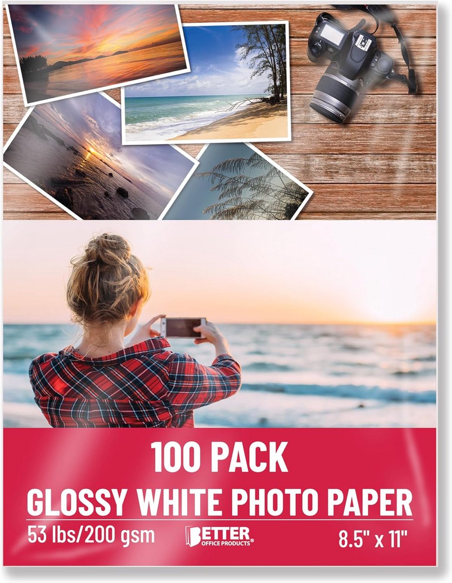 Glanzend fotopapier 8,5 x 11 inch, 100 vellen, 200 g/m², ideaal voor fotografie