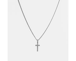 Unreal Elements Heren Ketting Kruis - Zilverkleurig - Cuban Link 2mm - RVS - Necklace Men - 50 cm - Cadeau voor Mannen