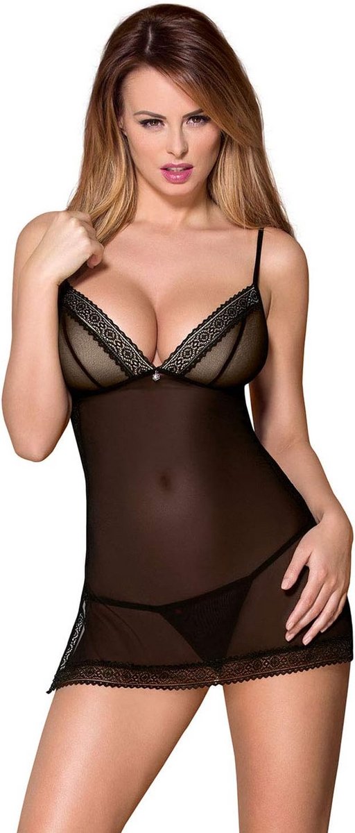 Verleidelijke 3-delige lingerieset voor dames - babydoll, bijpassende string & satijnen blinddoek