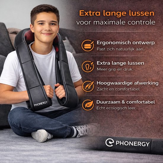 Phonergy Treatflow - Massagekussen - Draadloos - Elektrisch Apparaat - Nek en Schouder - Warmtefunctie met Infrarood - Draagtas -Zwart
