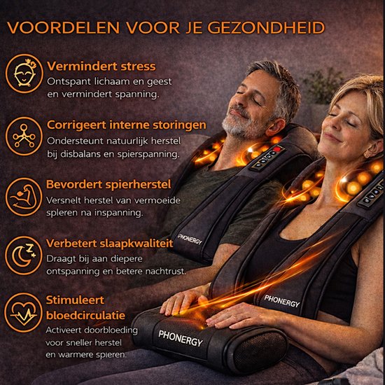 Phonergy Treatflow - Massagekussen - Draadloos - Elektrisch Apparaat - Nek en Schouder - Warmtefunctie met Infrarood - Draagtas -Zwart