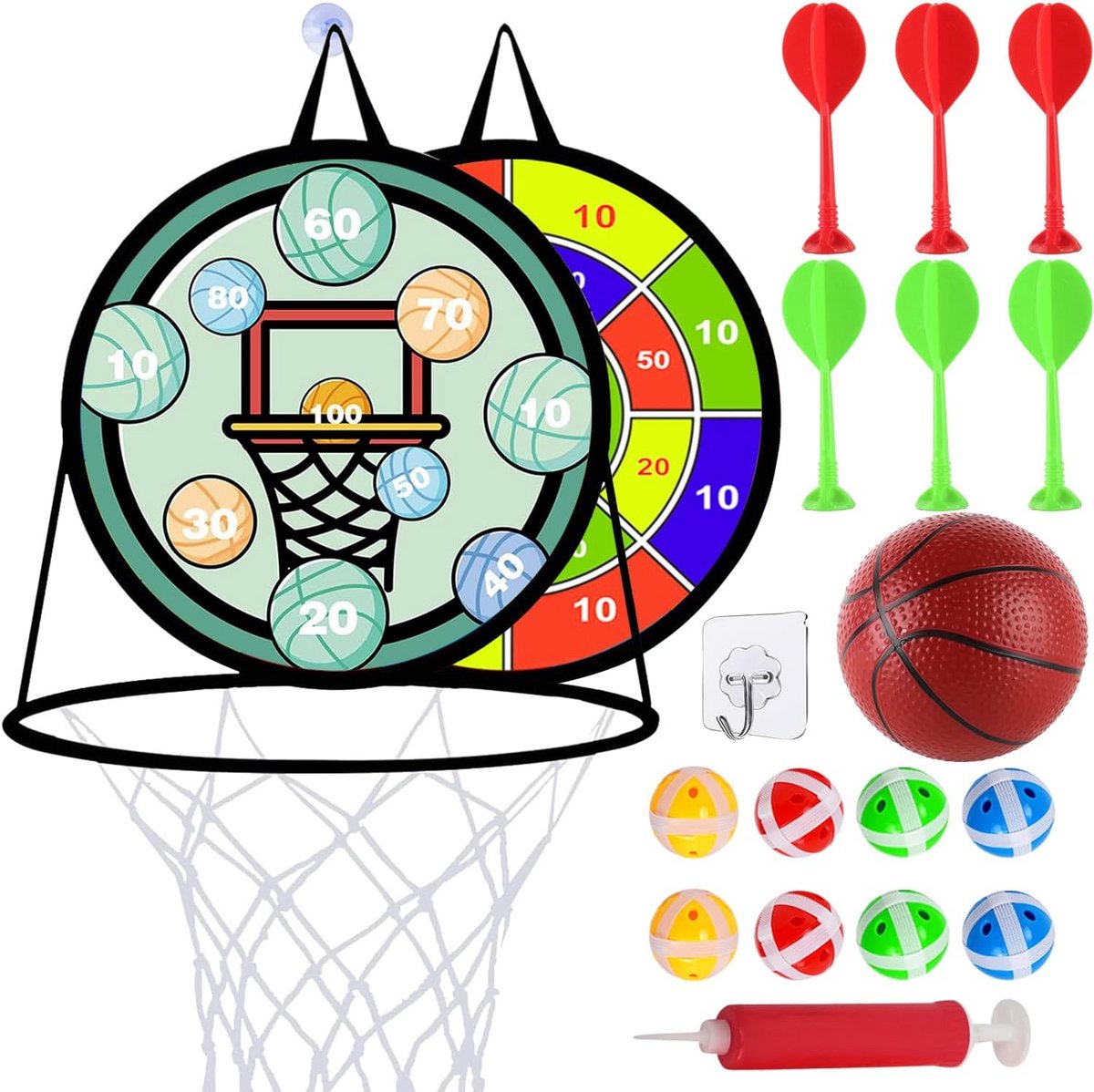 Dubbelzijdig Dartbord met Basketbalstandaard - Speelgoed voor Kinderen vanaf 3 Jaar - Binnen en Buiten Feestspelletjes