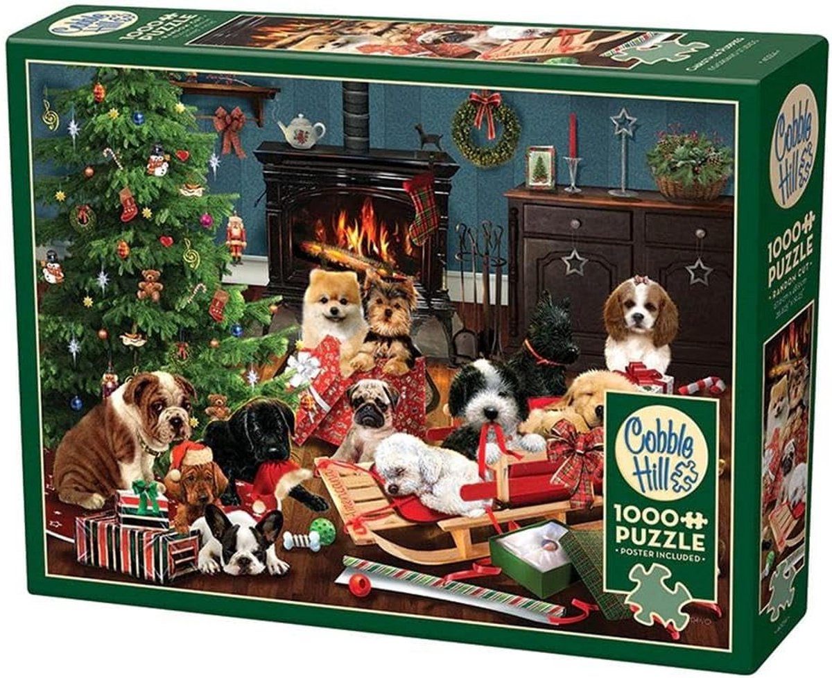 1000 Stukken Puzzel - Kerst Puppies met Referentieposter