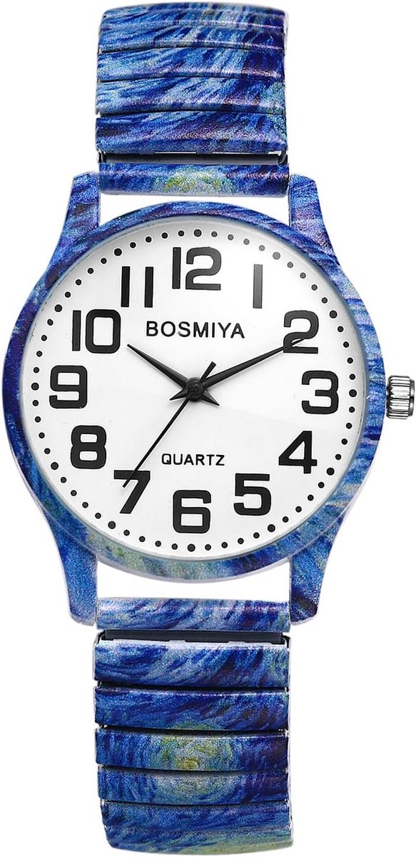 Stretchband Horloge voor Dames met Grote Cijfers en Witte Wijzerplaat