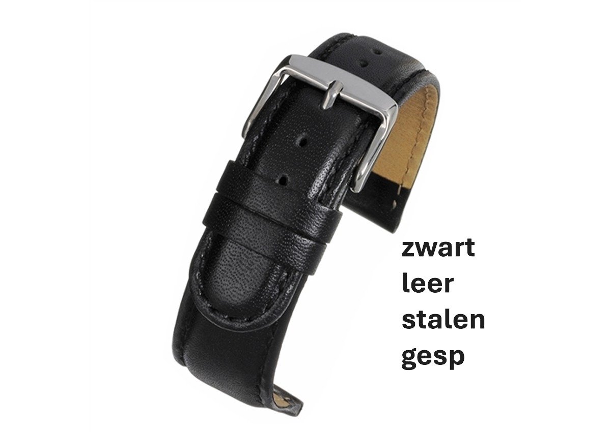 horlogeband-horlogebandje-12mm-echt leer-ZWART-zwart-gevuld-glad-zacht-soepel-12 mm