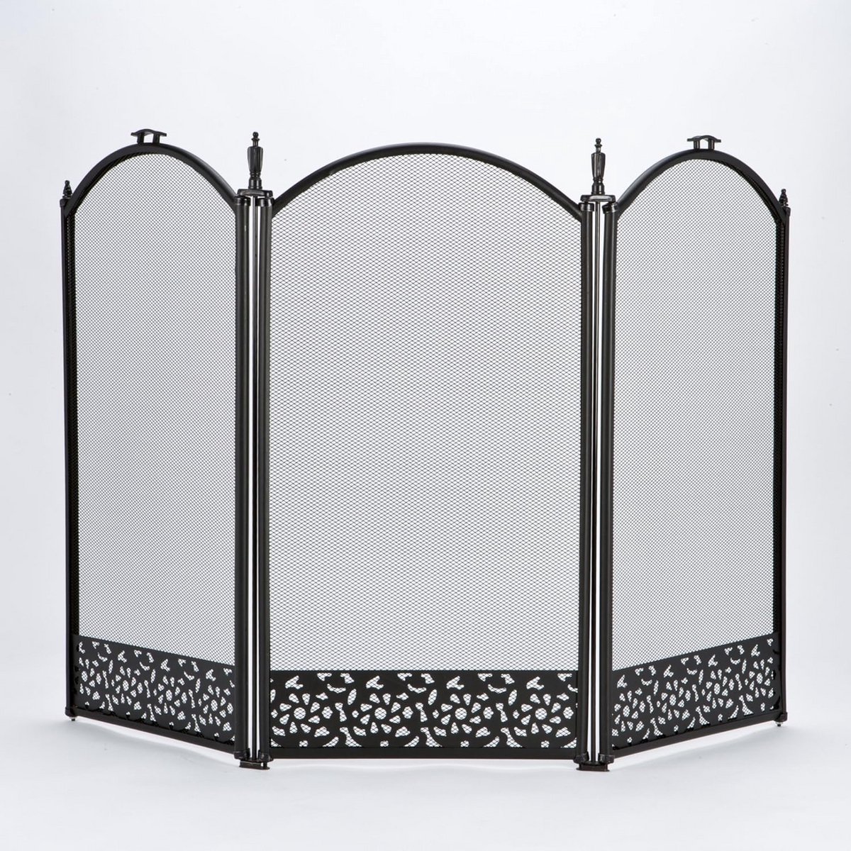 Decoratief zwart schoorsteenbeschermingsrooster met 3 panelen