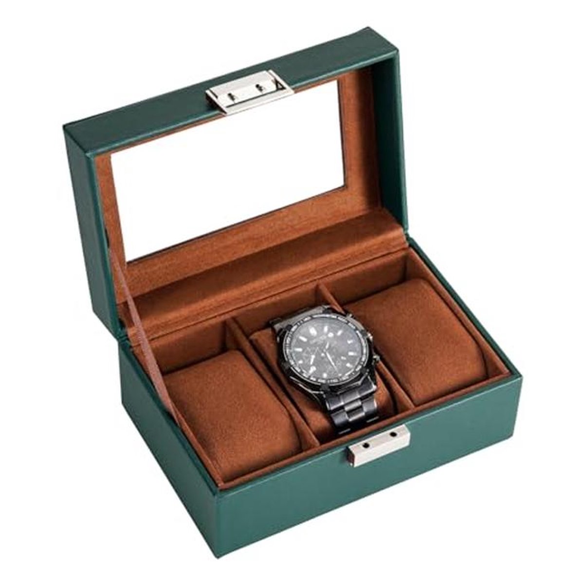 Heren Horlogebox met 3 Slots - Horloge Opbergdoos met Glazen Deksel - Elegant en Functioneel