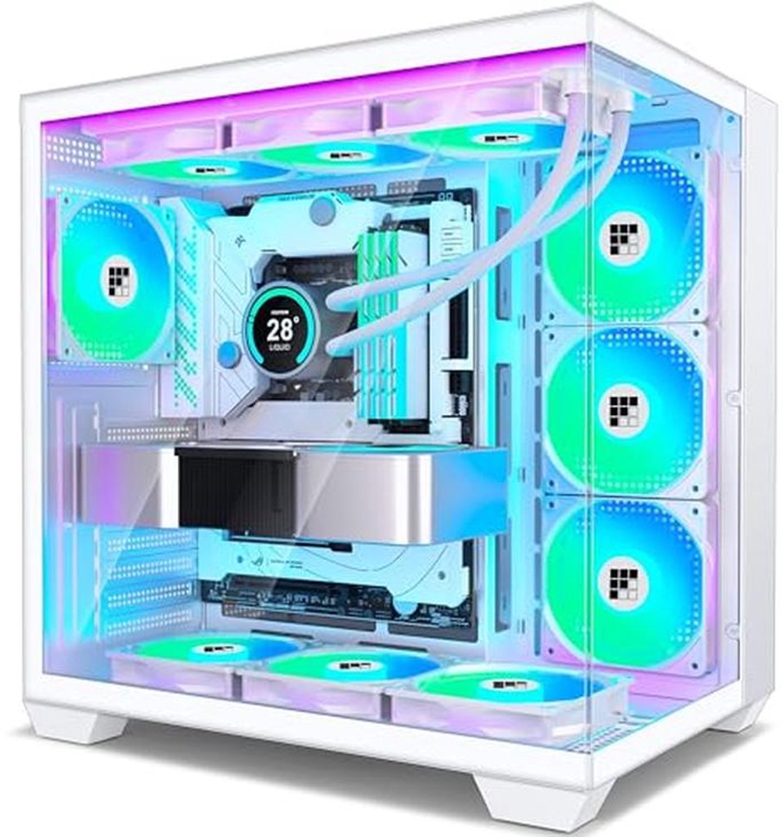 ATX Mid-Tower Gaming PC Behuizing met 6 PWM ARGB-ventilatoren en 270° Panoramaglas