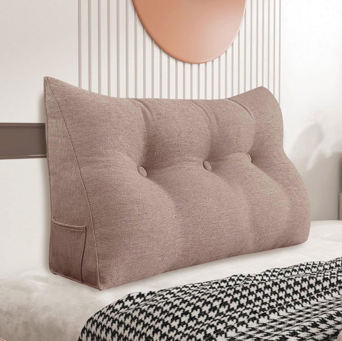 Wigvormig Rugkussen voor Lezen, Driehoekig Steunkussen voor Bank en Bed (Donkerroze, 100 cm)