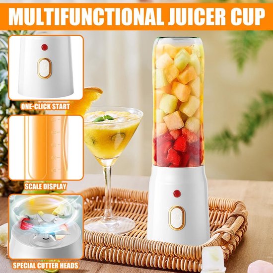 Blender To Go - Smoothie Maker - Mini Blender - 500ML draagbare blender - met mini bijvoedselbeker met deksel - USB-oplaadbare mixer smoothie maker to go - staande mixer klein - voor sapshake, smoothie en babyvoeding - wit van Merkloos — afbeelding 5