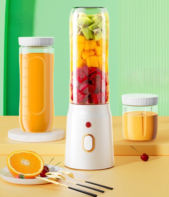 Blender To Go - Smoothie Maker - Mini Blender - 500ML draagbare blender - met mini bijvoedselbeker met deksel - USB-oplaadbare mixer smoothie maker to go - staande mixer klein - voor sapshake, smoothie en babyvoeding - wit van Merkloos — afbeelding 2