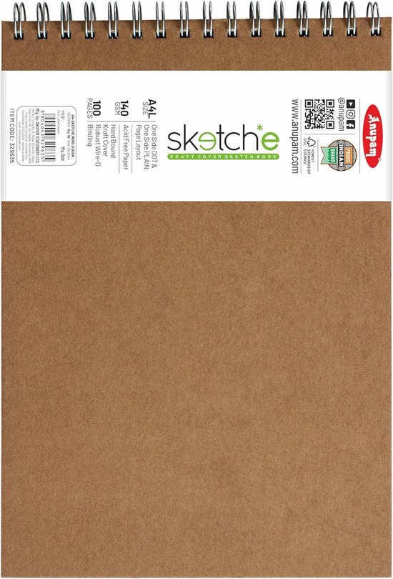 Foto: Schetsboek a4 hard cover 100 gerecycled kraftpapier met plain dot grid ideaal voor kunstenaars en studenten