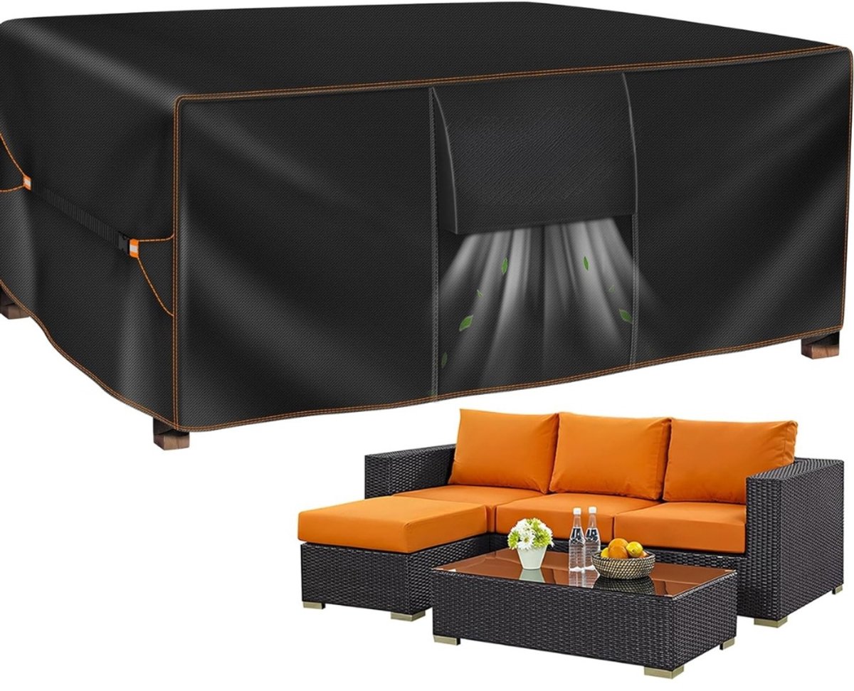 Famanu Tuinmeubelhoes, 200 x 180 x 90 cm tuintafelhoes waterdicht, 420D zwaar belastbare Oxford polyester outdoor patio tafelhoezen rechthoekig winddicht, anti-UV voor stoel en tafel patio set hoezen Oranje