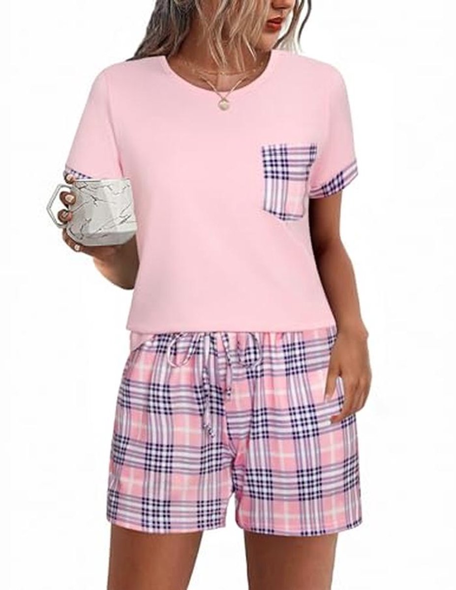 Damespyjamasets Korte Mouwen Katoenen Loungewear Tweedelig met Zakken