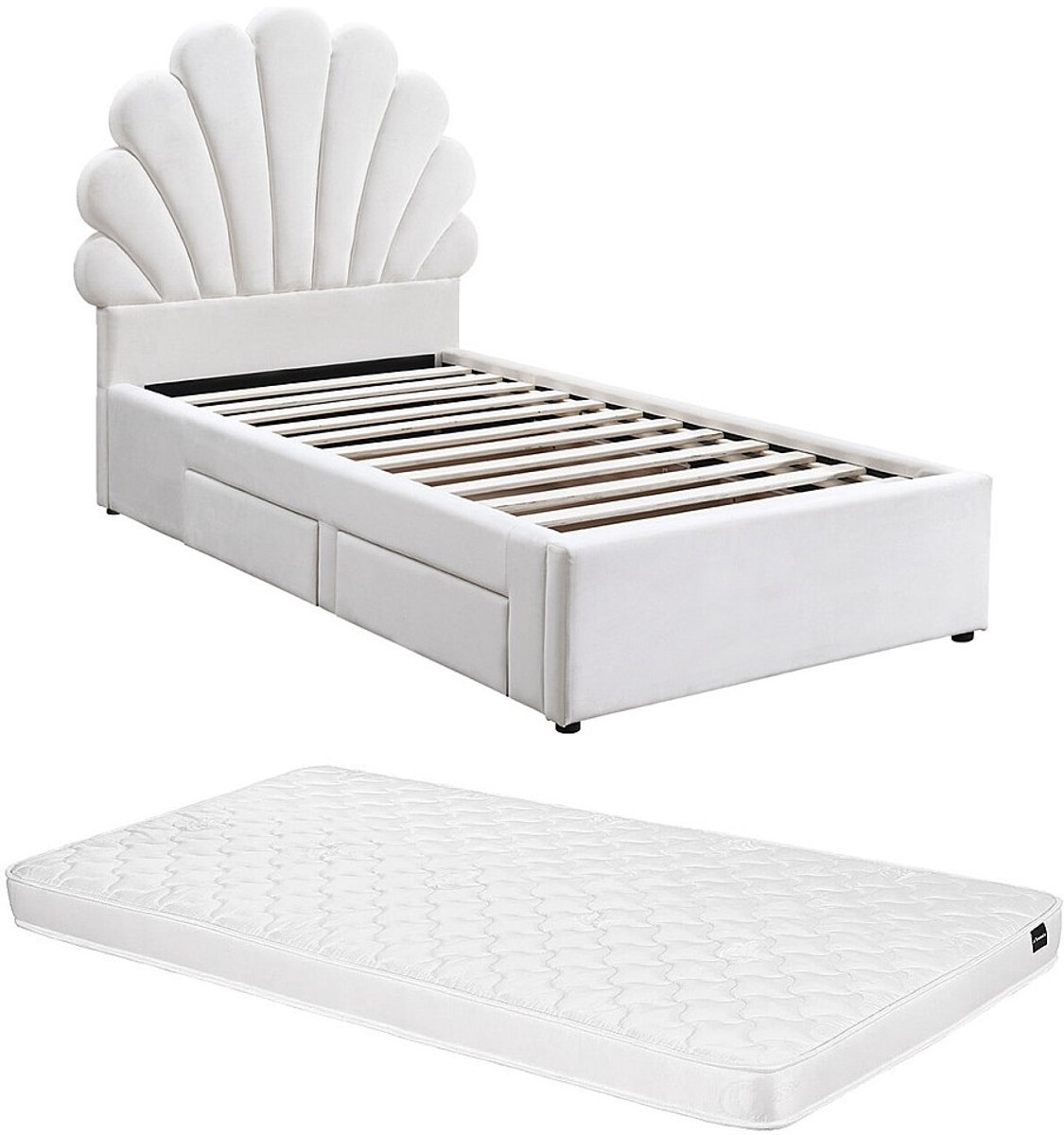Vente-unique Bedframe fluweel wit 90 x 190 cm